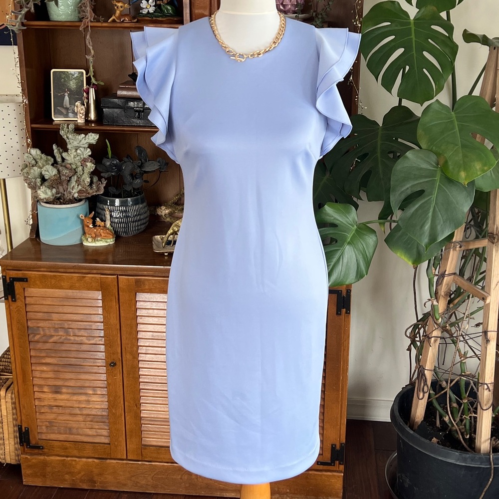 *Tommy Hilfiger Periwinkle Light Blue Ruffle Sleeve Sheath Dress 4